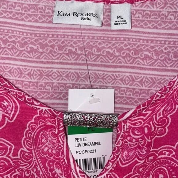 NWT Kim Rogers Hot Pink & White Petite Large poncho top. - Picture 3 of 4